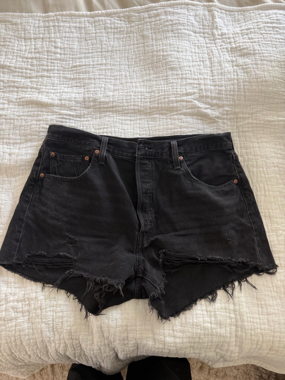 Black Distressed Denim Shorts